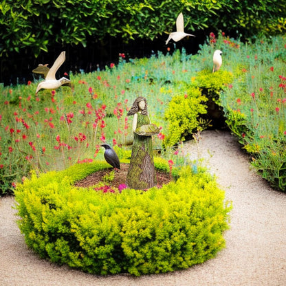 Green Forest Fairy Bird Feeder Statue