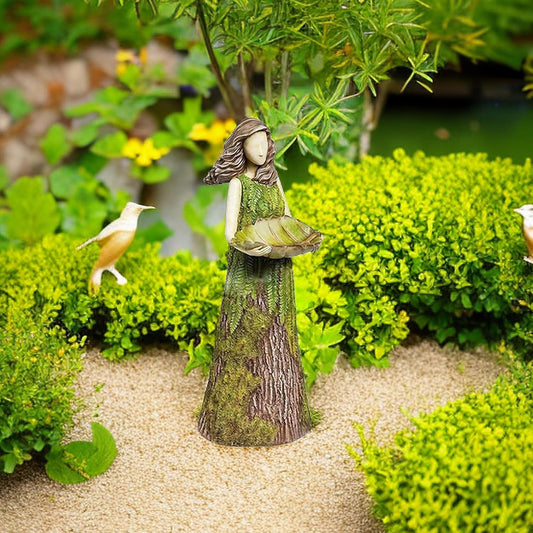 Green Forest Fairy Bird Feeder Statue
