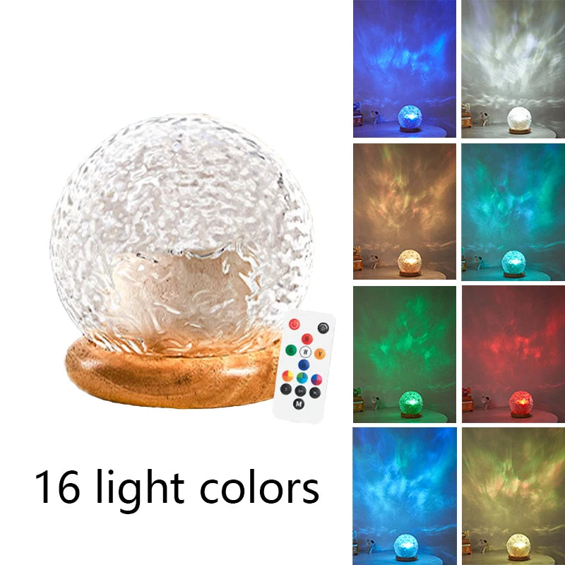 2025 New Water Ripple Projector Night Light Crystal Mood Lamp Home Bedroom Decorative Aesthetic Christmas Gift INS Sunset Lights
