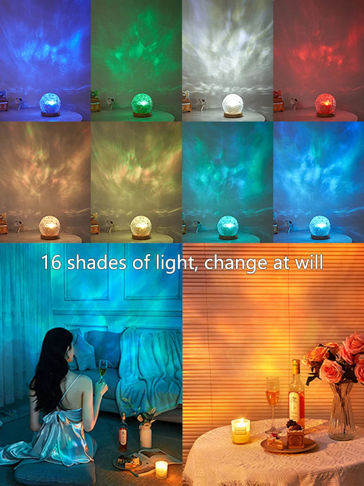 2025 New Water Ripple Projector Night Light Crystal Mood Lamp Home Bedroom Decorative Aesthetic Christmas Gift INS Sunset Lights