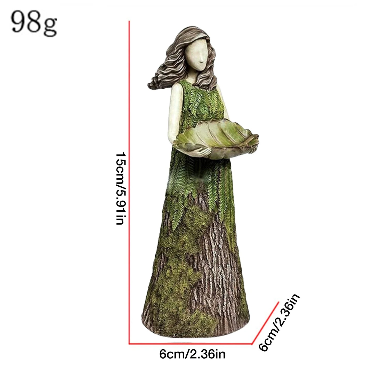 Green Fairy Statue Bird Feeder Resin Decoration Garden Forest Girl Sculpture Figurines Crafts Outdoor Lawn Garden Decoration