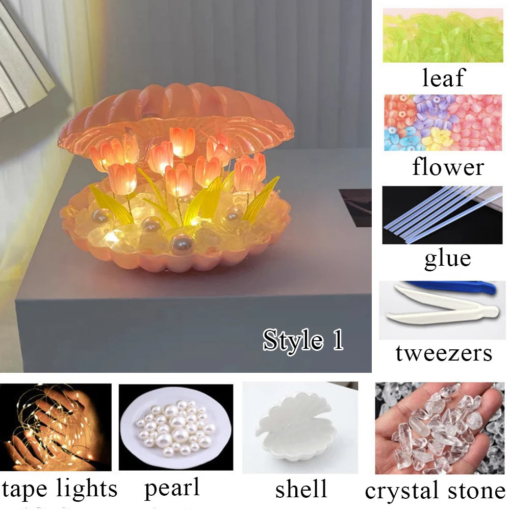 DIY Simulation Tulip LED Night Light Battery Operated Flower Table Lamp Tulips Handmade Material Bedside Lights Bedroom Decor