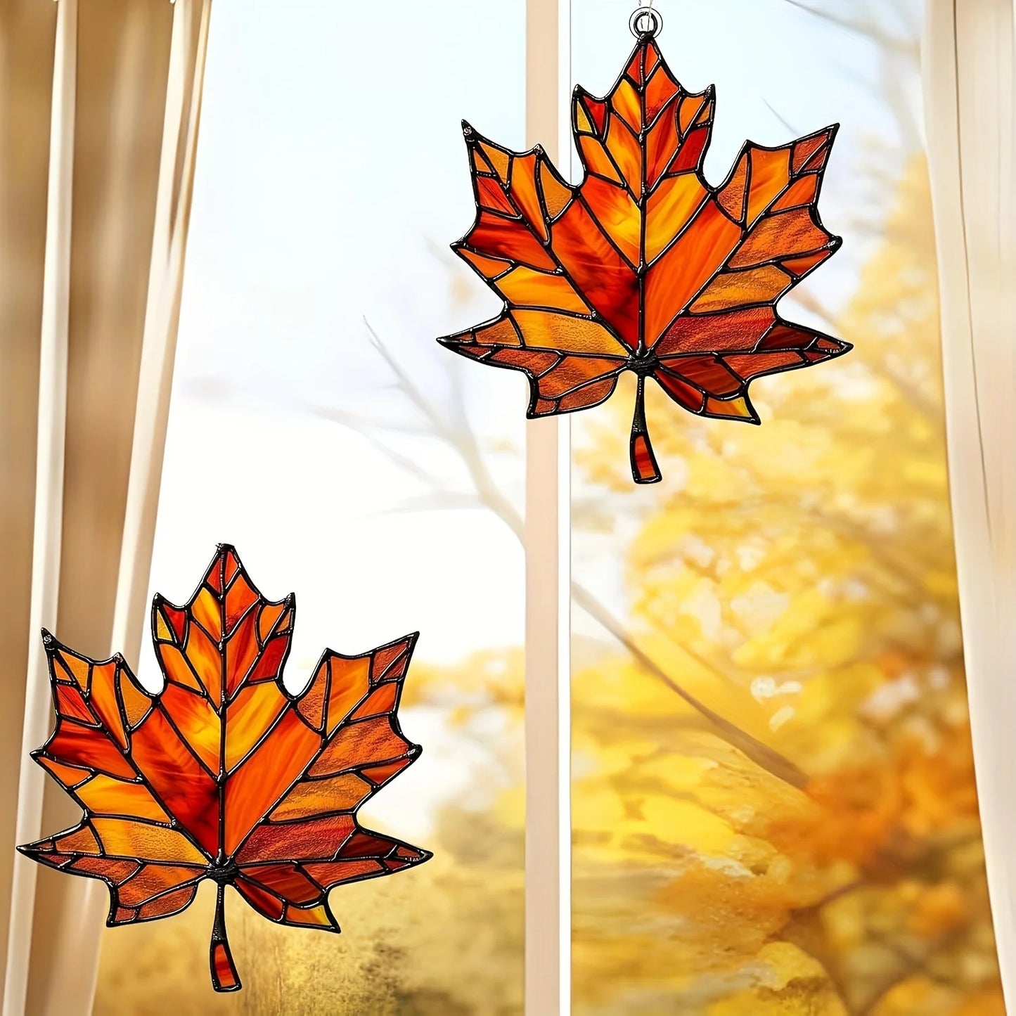 2D Flat,Thanksgiving Acrylic Maple Leaf Light Catcher, Classic Autumn Celebration Home & Door Decor,Christmas & New Year Gifts