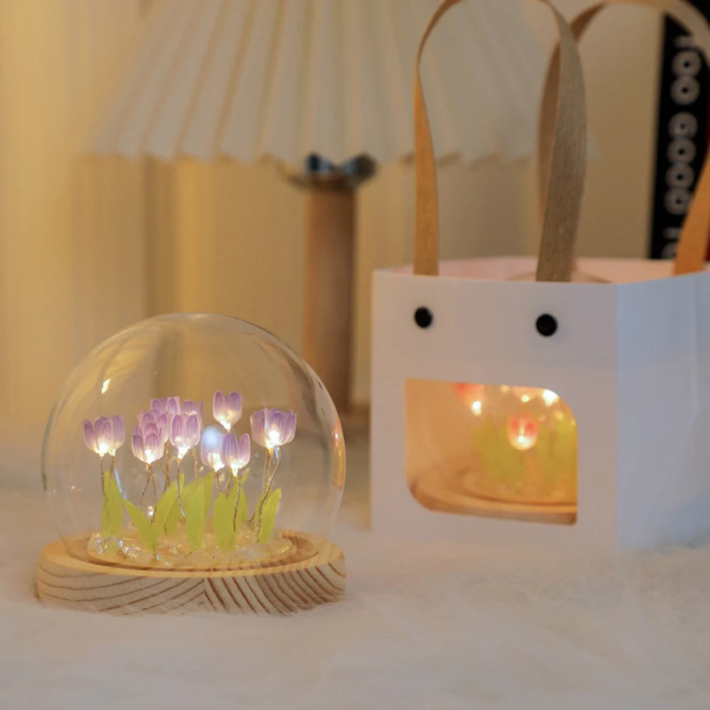 DIY Simulation Tulip LED Night Light Battery Operated Flower Table Lamp Tulips Handmade Material Bedside Lights Bedroom Decor