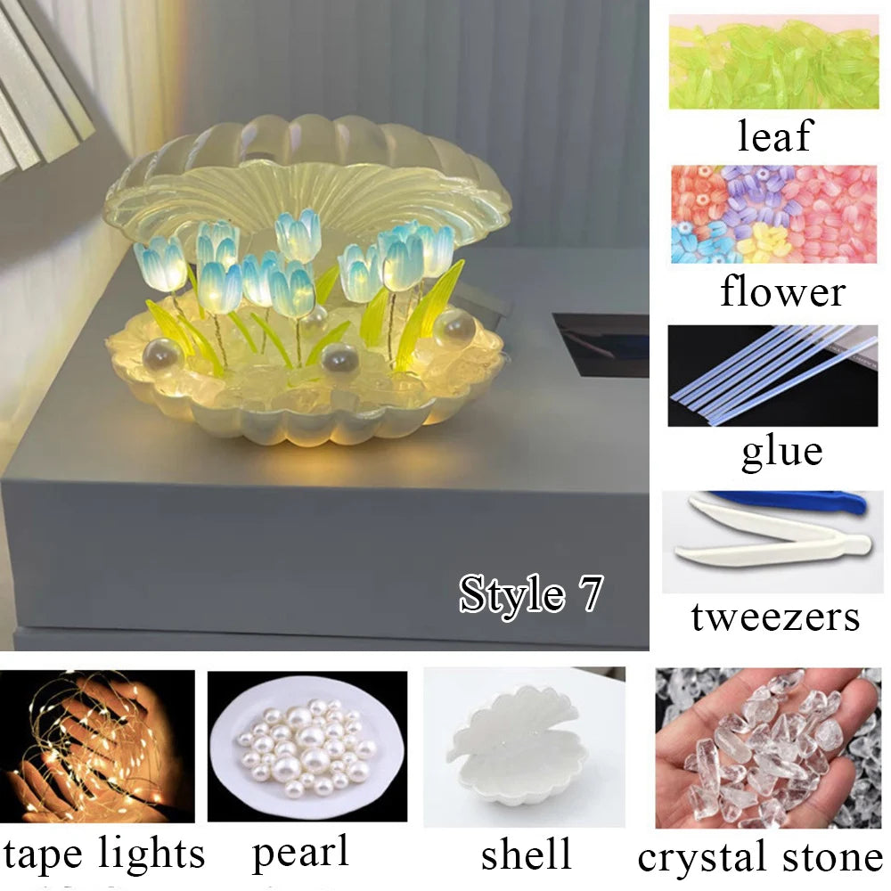 DIY Simulation Tulip LED Night Light Battery Operated Flower Table Lamp Tulips Handmade Material Bedside Lights Bedroom Decor