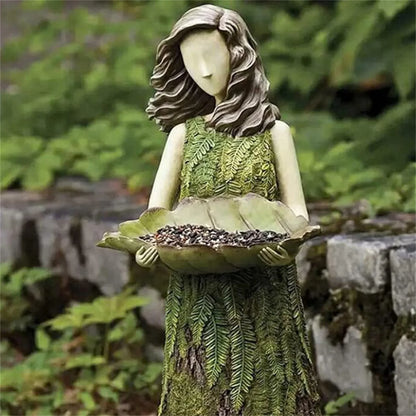 Green Forest Fairy Bird Feeder Statue