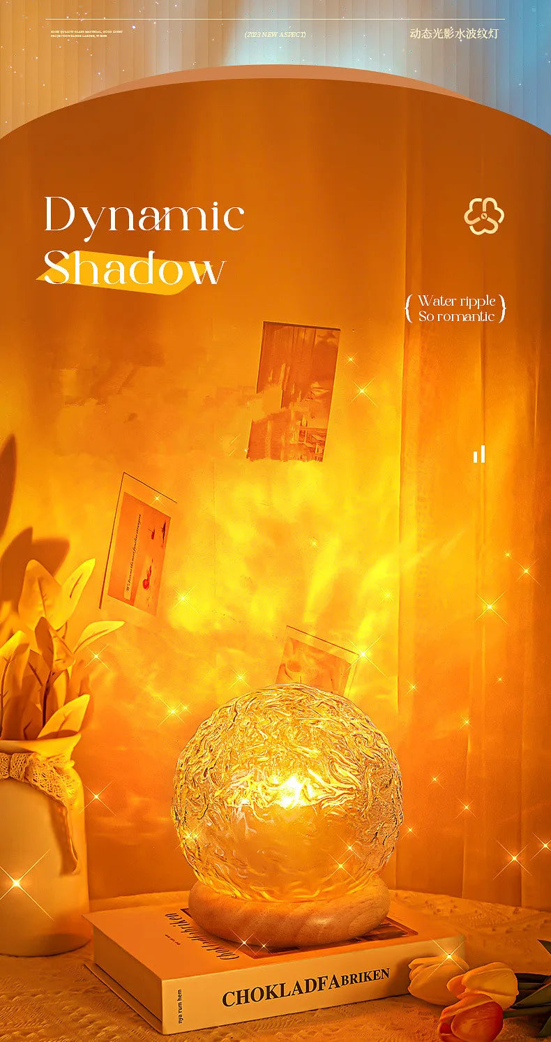 2025 New Water Ripple Projector Night Light Crystal Mood Lamp Home Bedroom Decorative Aesthetic Christmas Gift INS Sunset Lights