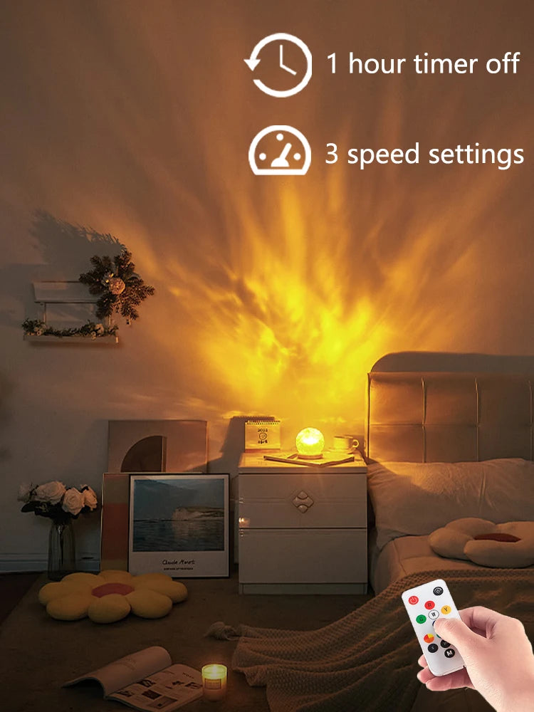 2025 New Water Ripple Projector Night Light Crystal Mood Lamp Home Bedroom Decorative Aesthetic Christmas Gift INS Sunset Lights