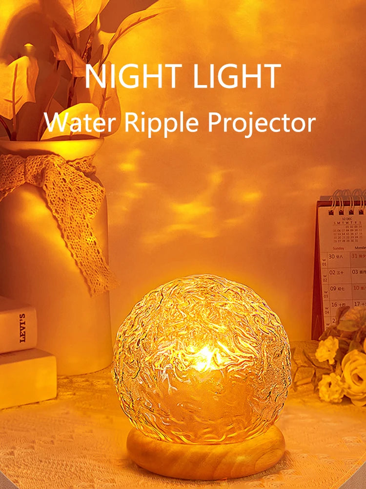 2025 New Water Ripple Projector Night Light Crystal Mood Lamp Home Bedroom Decorative Aesthetic Christmas Gift INS Sunset Lights