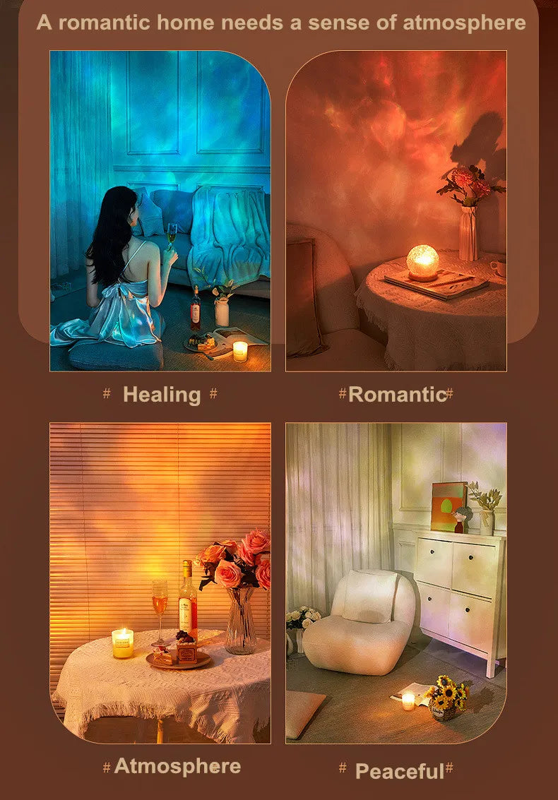 2025 New Water Ripple Projector Night Light Crystal Mood Lamp Home Bedroom Decorative Aesthetic Christmas Gift INS Sunset Lights