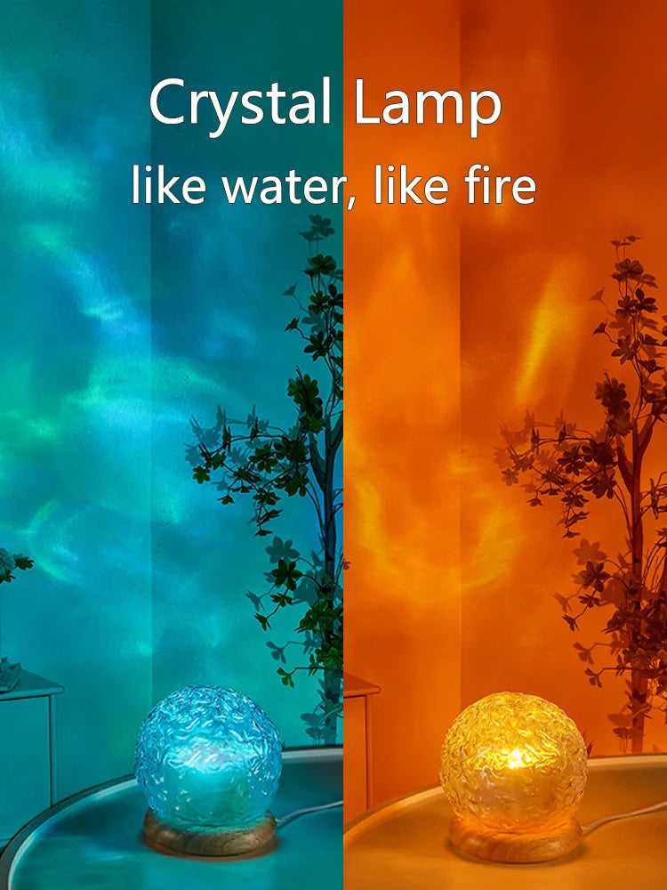 2025 New Water Ripple Projector Night Light Crystal Mood Lamp Home Bedroom Decorative Aesthetic Christmas Gift INS Sunset Lights