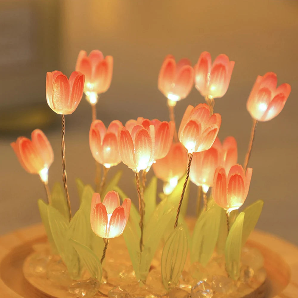 DIY Simulation Tulip LED Night Light Battery Operated Flower Table Lamp Tulips Handmade Material Bedside Lights Bedroom Decor