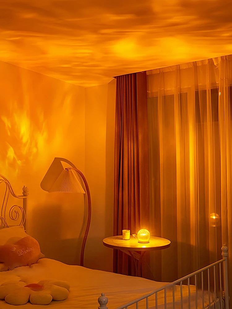 2025 New Water Ripple Projector Night Light Crystal Mood Lamp Home Bedroom Decorative Aesthetic Christmas Gift INS Sunset Lights